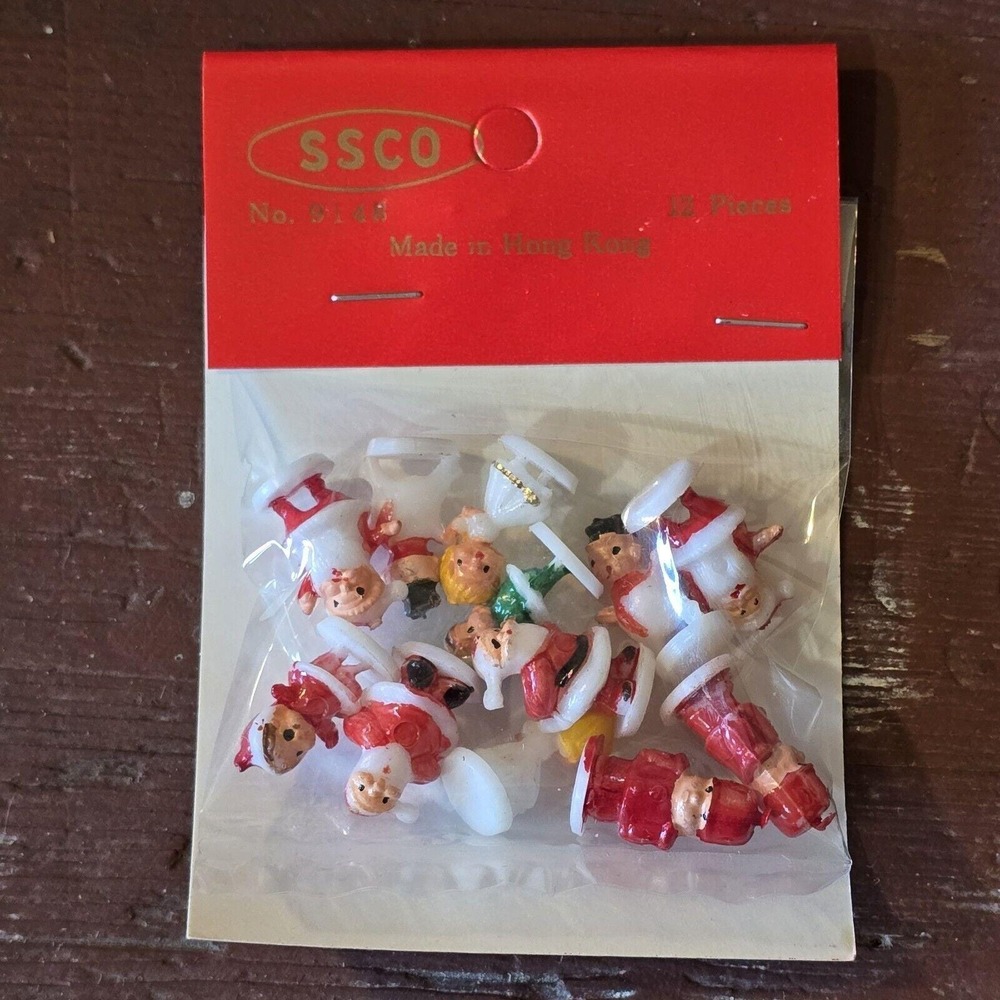 Vtg SSCO Micro Miniature Plastic Santa Snowman Angel + Christmas Craft‎ 9148 NOS